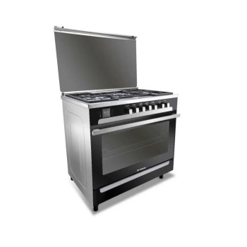 Fresh Matrix cooker 90 cm 5 burners with fan Stainless steel cast iron holders Black glass 13915